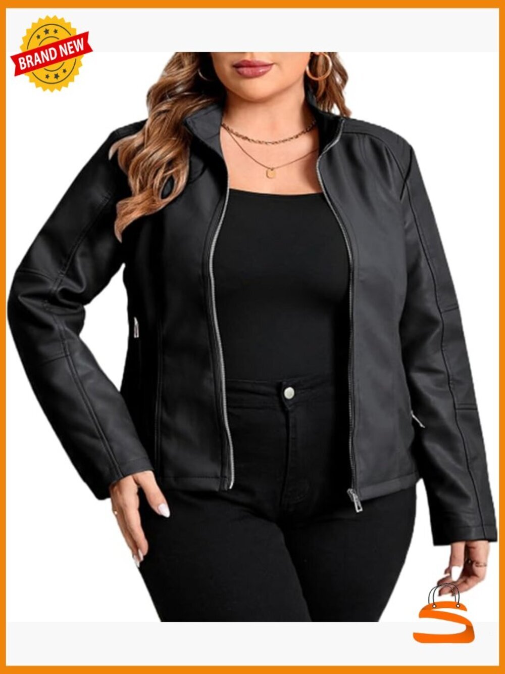 Women's Plus Size Faux Leather Biker Jacket Motorcycle Coat 1X-5X